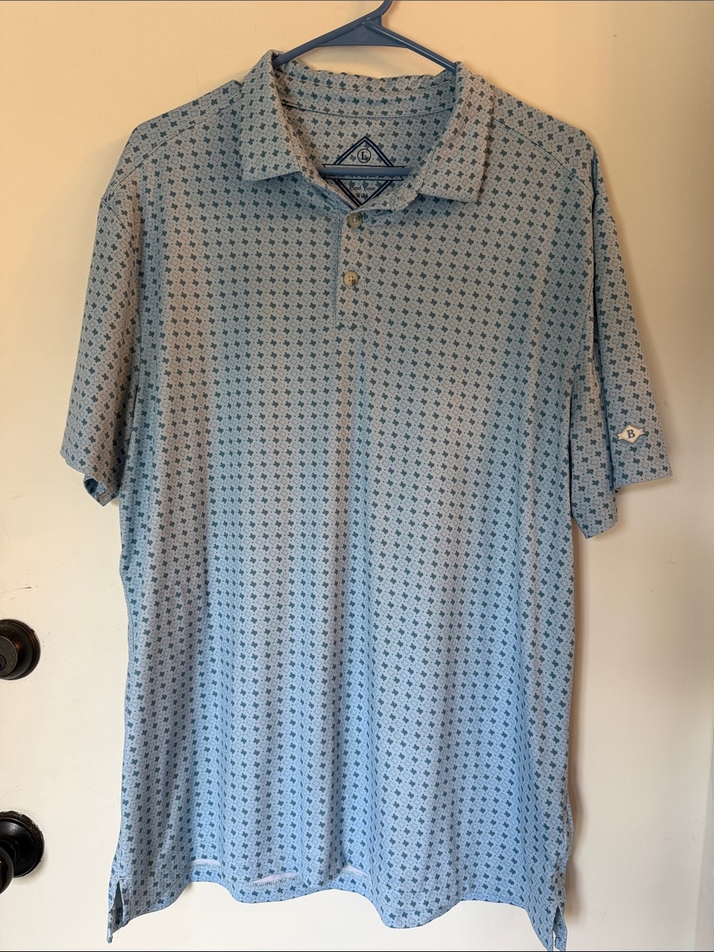 Burlebo Light Blue Performance Polo Texas Pattern Mens Large